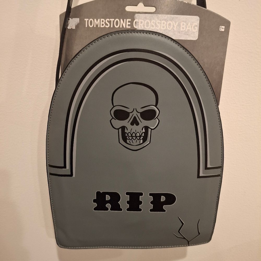 Gray Tombstone RIP Crossbody Bag NWT Crossbody Gray Zipper